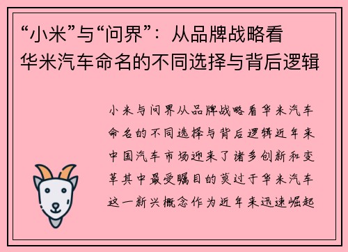 “小米”与“问界”：从品牌战略看华米汽车命名的不同选择与背后逻辑