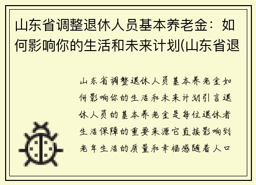 山东省调整退休人员基本养老金：如何影响你的生活和未来计划(山东省退休人员养老金调整方案出炉)